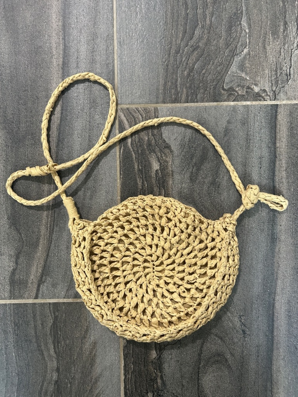 Urban Outfitters Beige Woven Round Crossbody Bag
